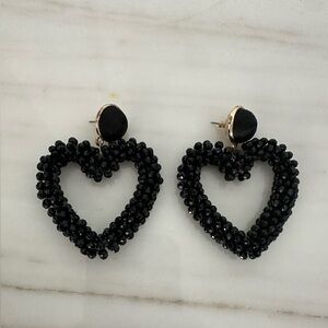 BaubleBar Black Sparkly Heart Shape Drop Earrings